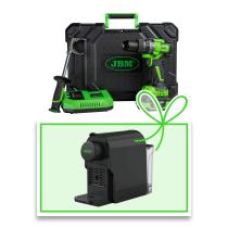 JBM 60047C-E - TALADRO PERCUTOR 2 VELOCIDADES A BATERÍA CON MALETÍN + CAFET